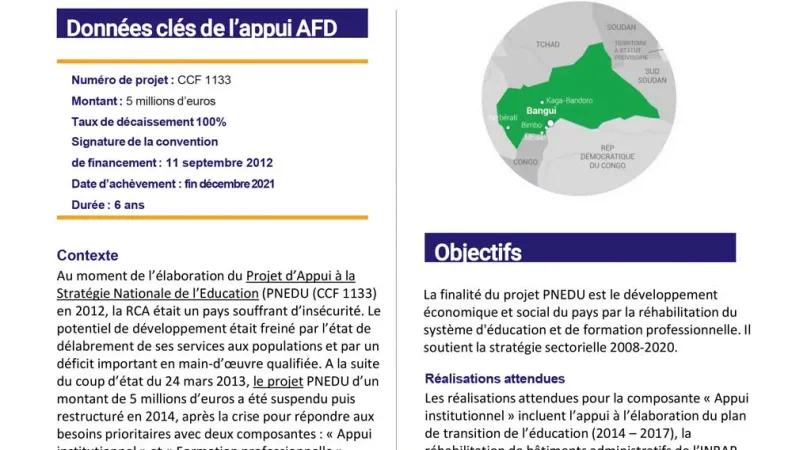 Résumé d'évaluation - Appui au processus de sortie de crise et de transition des secteurs de l'éducation de base et de la formation professionnelle CCF1133