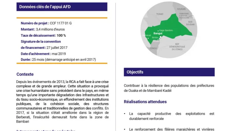 Résumé d'évaluation - Soutien à l’alimentation et au maraîchage à Berberati et à Bambari (SAMBBA) CCF1177