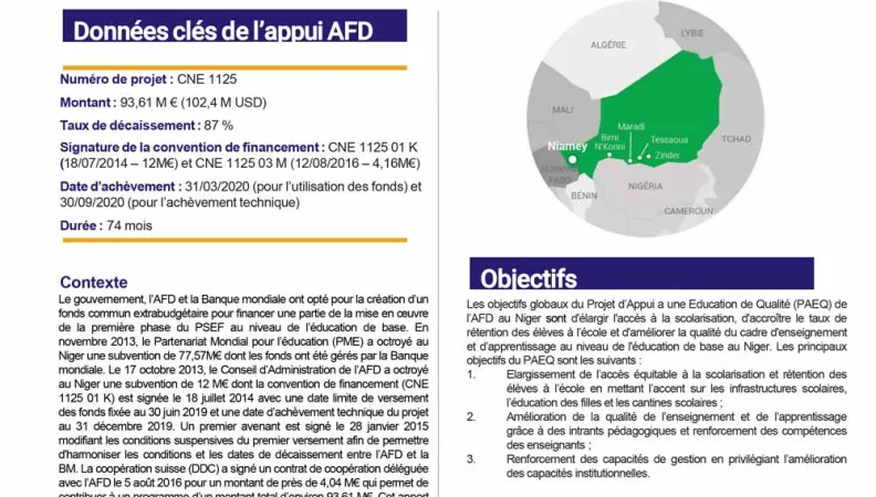 Résumé d'évaluation - Appui à une éducation de qualité (PAEQ) au Niger - CNE1125