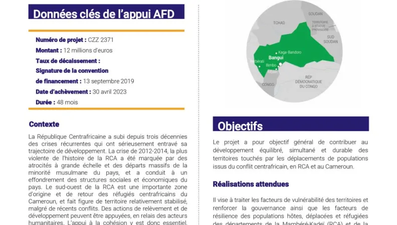 Résumé d'évaluation - Développement équilibré et durable de la Kadey et de la Mambéré-Kadeï (projet I Yéké Oko) - CZZ2371