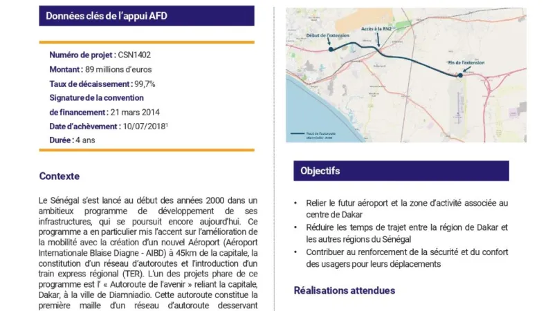 Résumé d’évaluation - Projet d’extension de l’autoroute Diamniadio au Sénégal