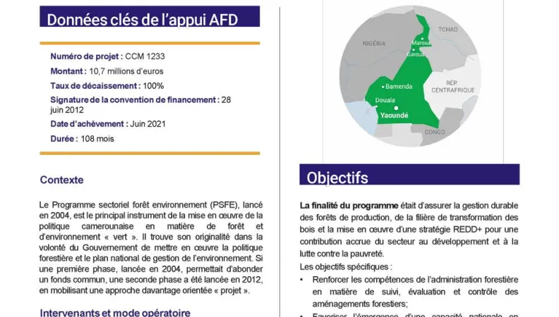Résumé d'évaluation du C2D-PSFE: programme sectoriel forêt-environnement 1233 - Cameroun