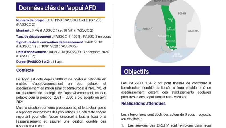 PASSCO 1 et 2 - Projet d’amélioration des conditions sanitaires en milieu scolaire et rural, Togo