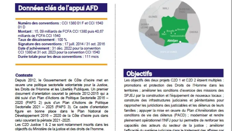 Evaluation de l’ensemble des actions inscrites dans le cadre du projet C2D 1 et 2 Justice, République de Côte d’Ivoire