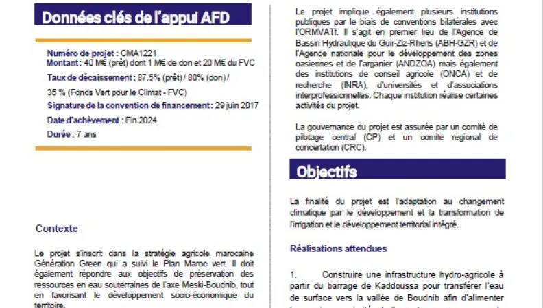 Evaluation à mi-parcours du Projet de développement de l'irrigation et d'adaptation de l'agriculture irriguée aux changements climatiques à l'aval du barrage de Kaddoussa (PDIAAI-CC), Maroc