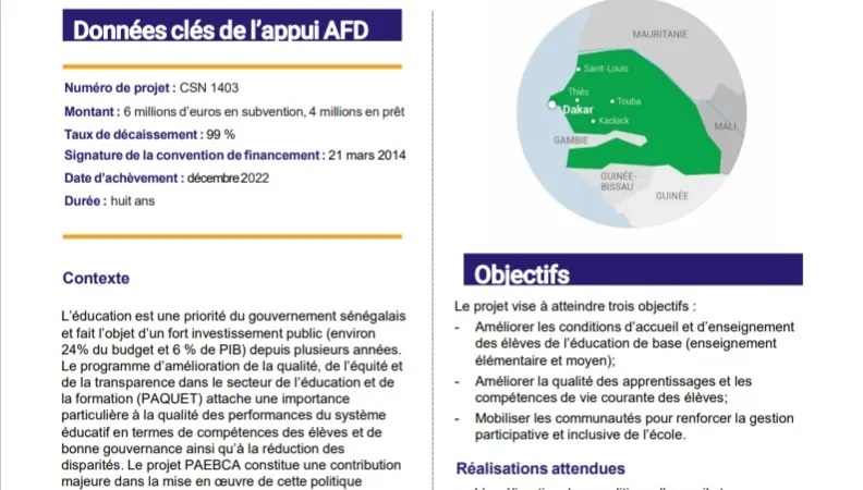 Evaluation finale du Projet d’Amélioration de l’Éducation de base en Casamance (PAEBCA), Sénégal
